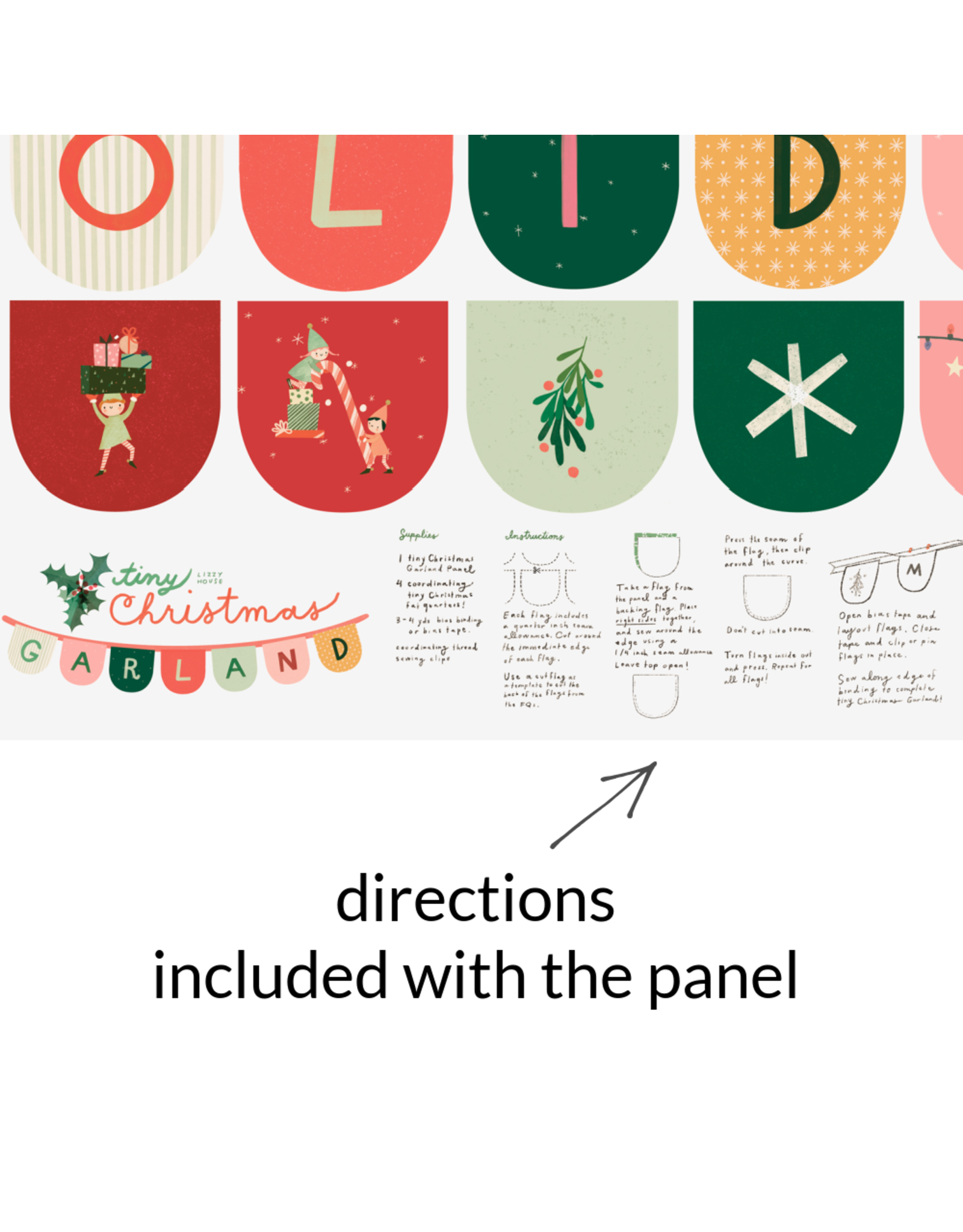 Lizzy House Tiny Christmas, Garland Panel in Snow, 36" x 44" Panel