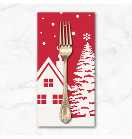 Christmas Collection Buon Natale, Village Double Border in Pomegranate, Dinner Napkin