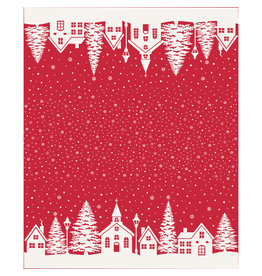 Moda Buon Natale, Village Double Border in Pomegranate, Fabric Half-Yards