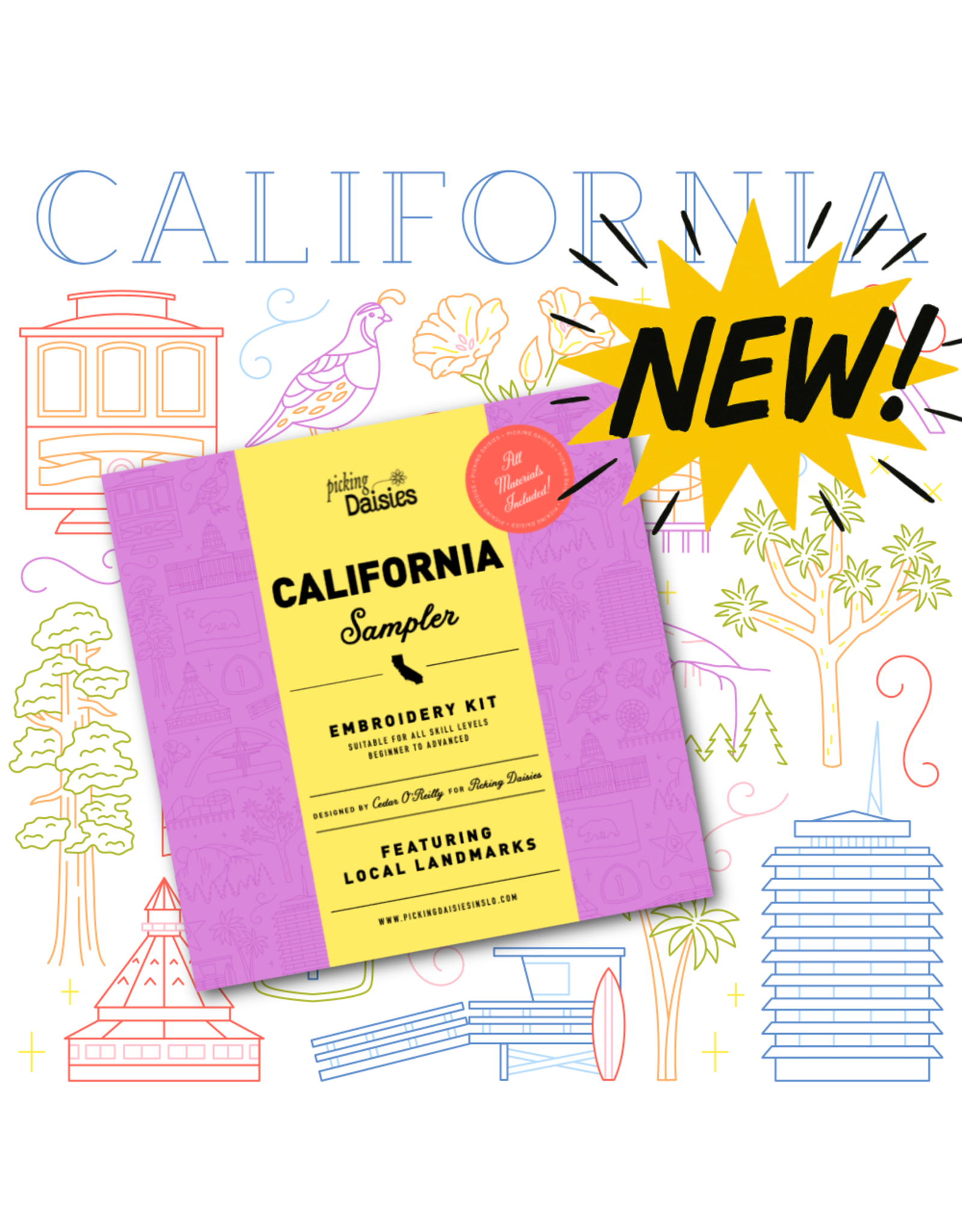 Cedar O'Reilly CALIFORNIA  Embroidery Sampler Kit