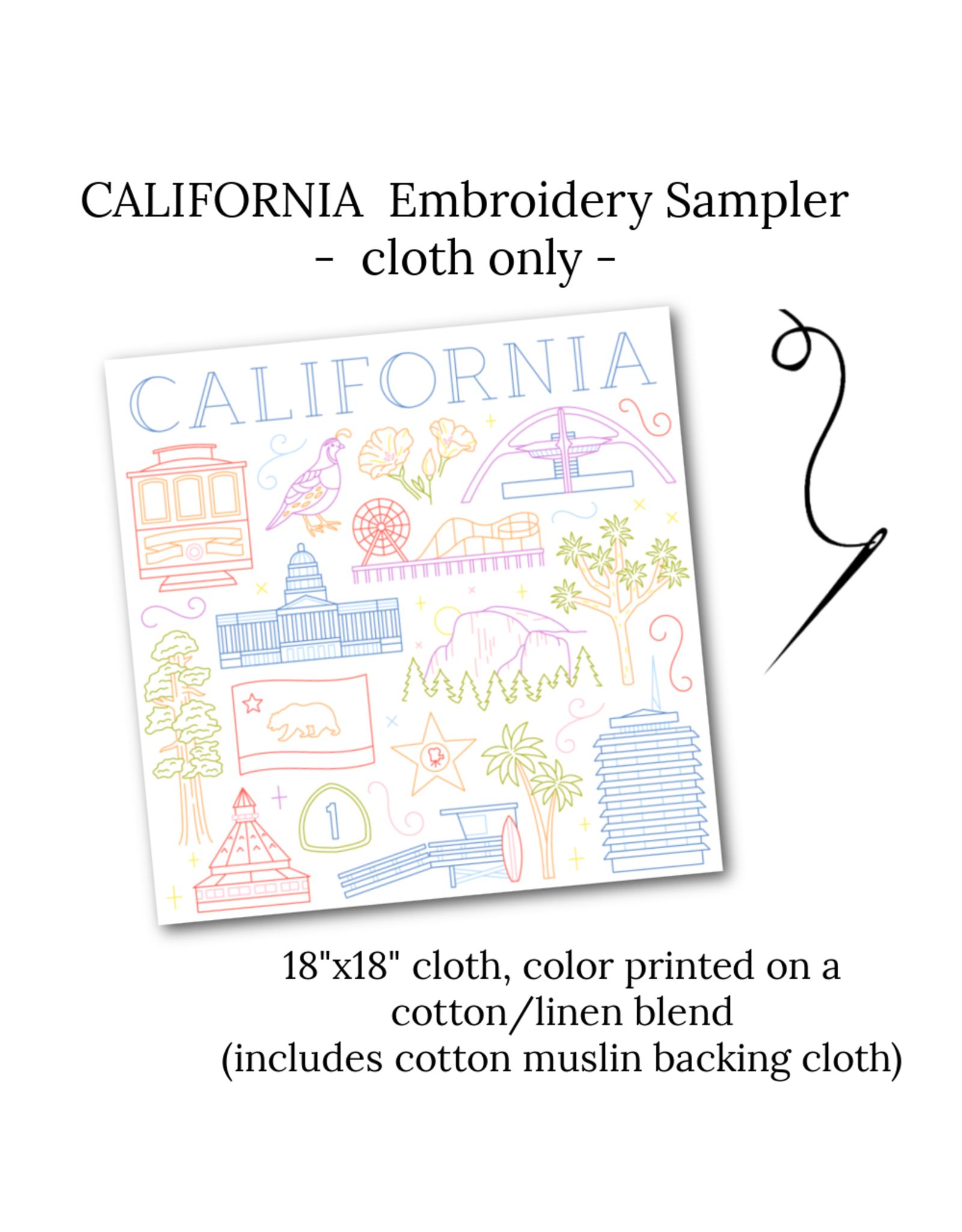 Cedar O'Reilly CALIFORNIA Embroidery Sampler (sampler cloth and backing cloth only)