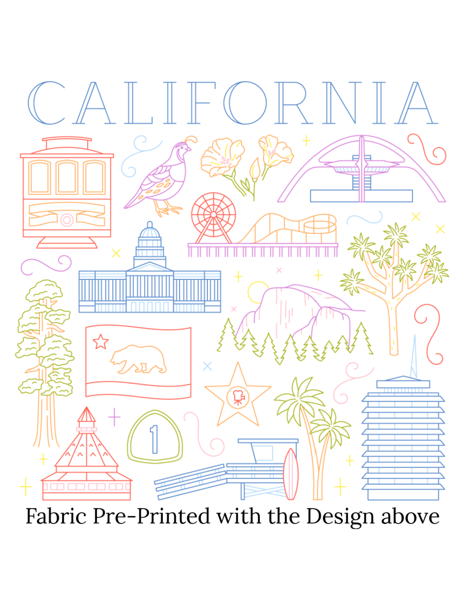 Cedar O'Reilly CALIFORNIA Embroidery Sampler (sampler cloth and backing cloth only)