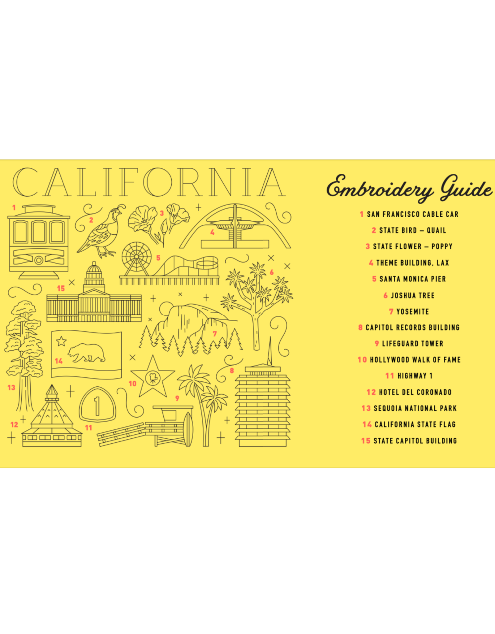 Cedar O'Reilly CALIFORNIA Embroidery Sampler (sampler cloth and backing cloth only)