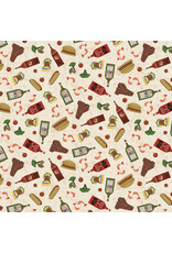 Clothworks Backyard BBQ, Food in Light Khaki, Fabric Half-Yards