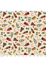 Clothworks Backyard BBQ, Food in Light Khaki, Fabric Half-Yards