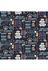 Clothworks Backyard BBQ, Words in Black, Fabric Half-Yards