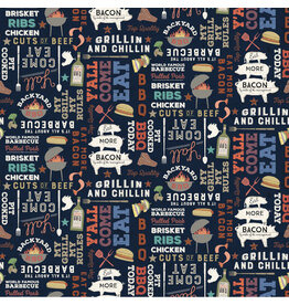 Clothworks Backyard BBQ, Words in Black, Fabric Half-Yards