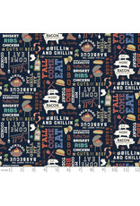 Clothworks Backyard BBQ, Words in Black, Fabric Half-Yards