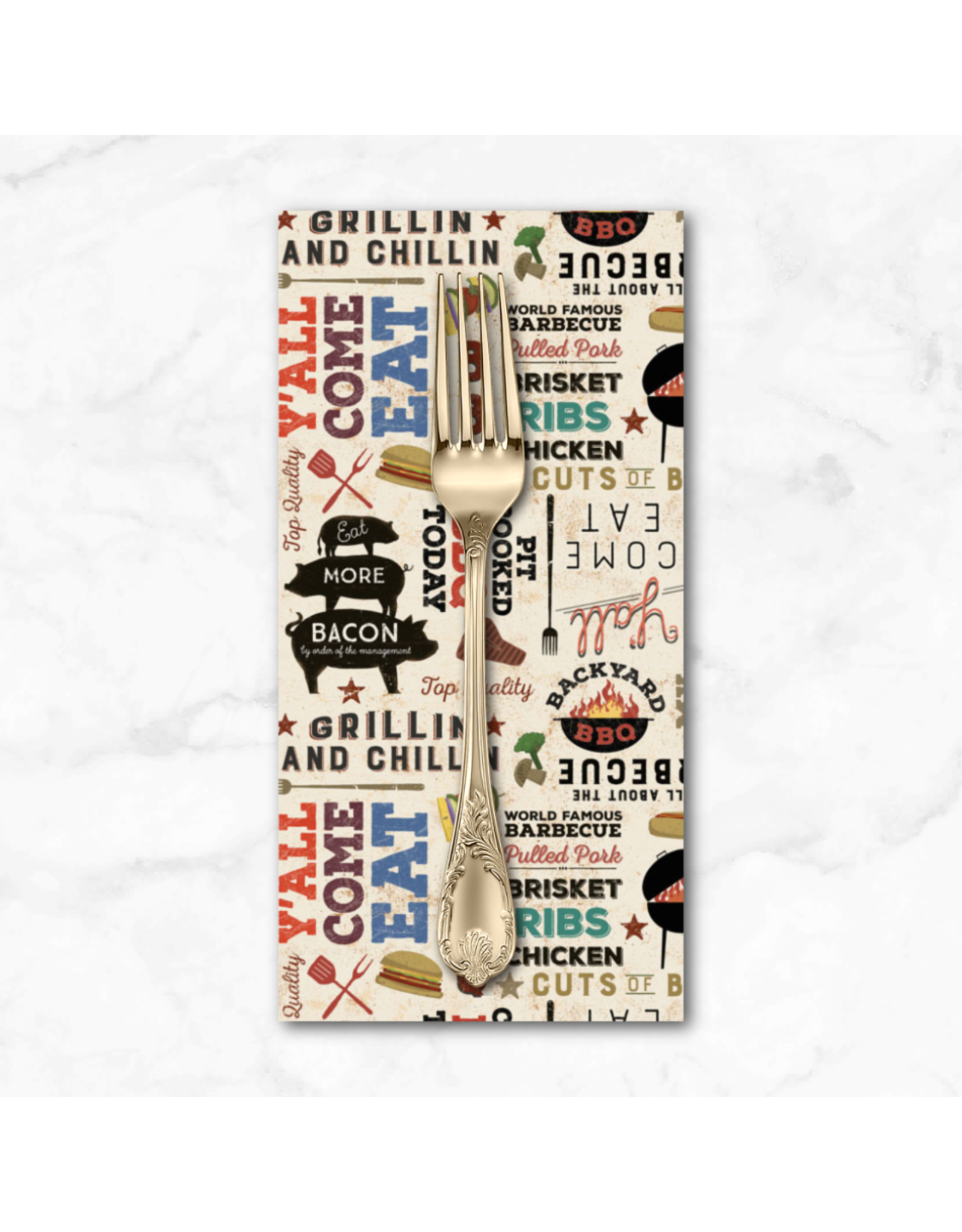 PD's Clothwork's Collection Backyard BBQ, Words in Light Khaki, Dinner Napkin