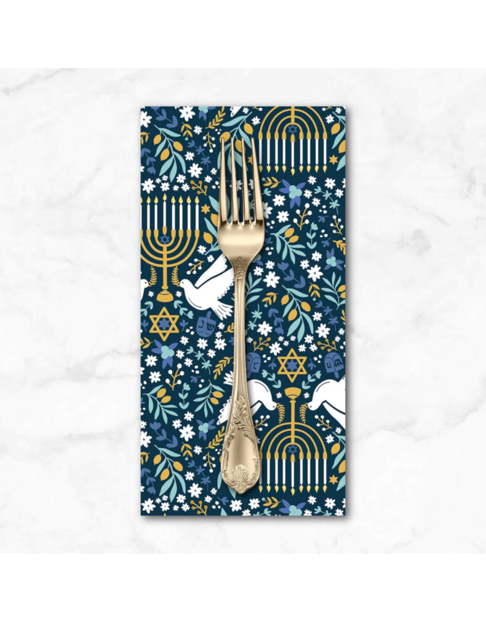 Christmas Collection Hanukkah Menorahs in Navy Blue, Dinner Napkin