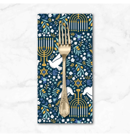 Christmas Collection Hanukkah Menorahs in Navy Blue, Dinner Napkin