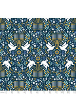 Christmas Collection Hanukkah Menorahs in Navy Blue, Dinner Napkin