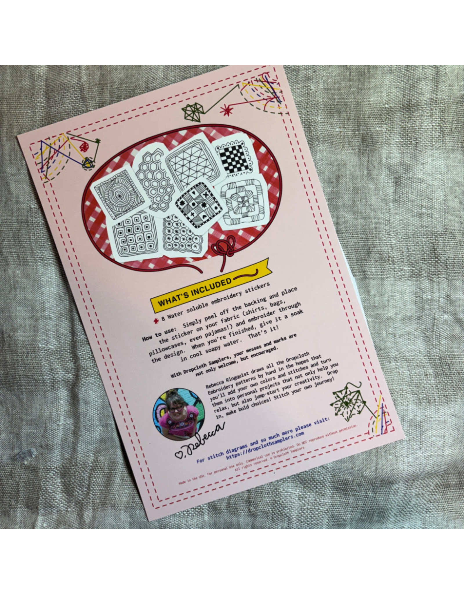 Dropcloth Samplers Quilting Squares, Stick and Stitch Embroidery Stickers