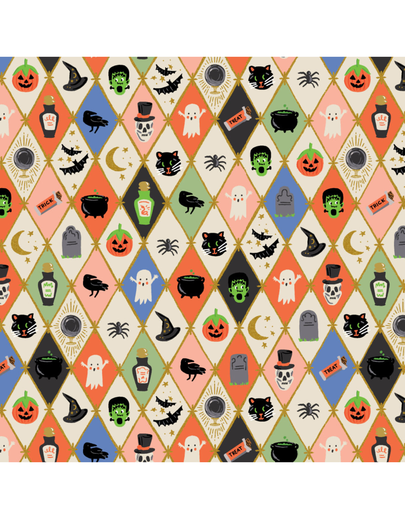 Rifle Paper Co. Halloween II, Halloween Argyle in Multi with Metallic, Fabric Half-Yards
