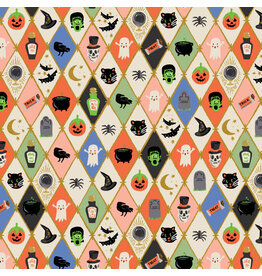 Rifle Paper Co. Halloween II, Halloween Argyle in Multi with Metallic, Fabric Half-Yards