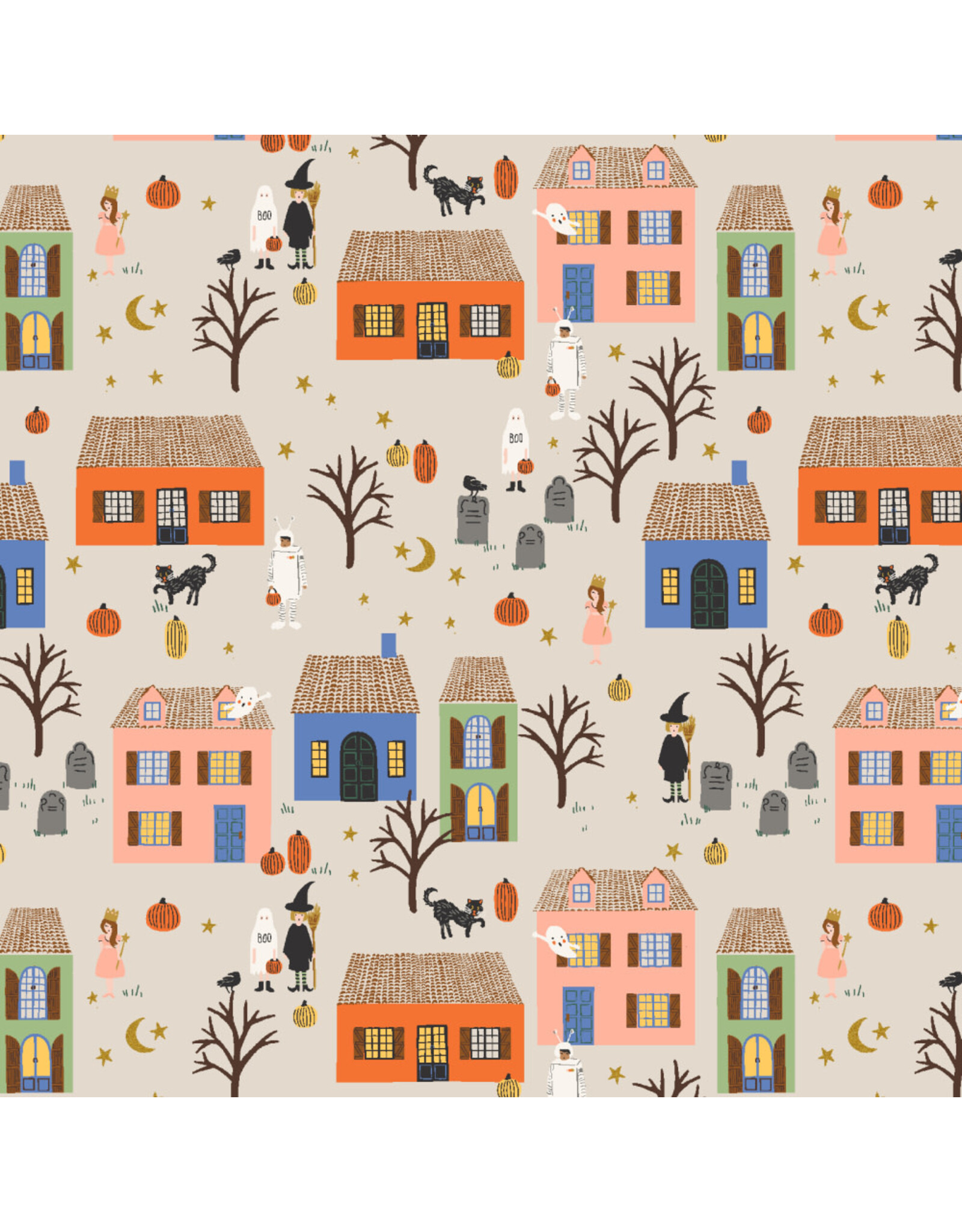 Rifle Paper Co. Halloween II, Halloween Night in Linen with Gold Metallic, Fabric Half-Yards