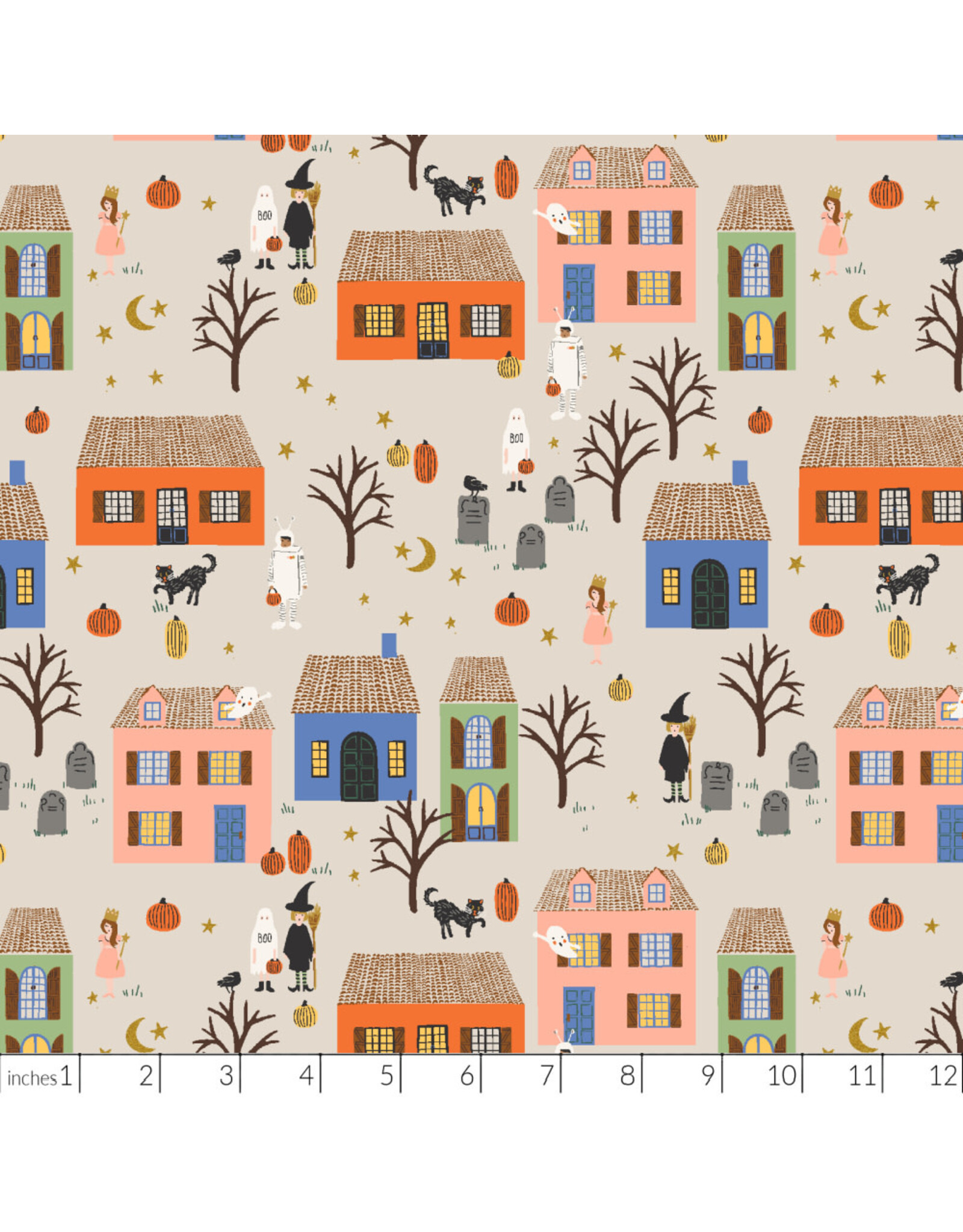 Rifle Paper Co. Halloween II, Halloween Night in Linen with Gold Metallic, Fabric Half-Yards