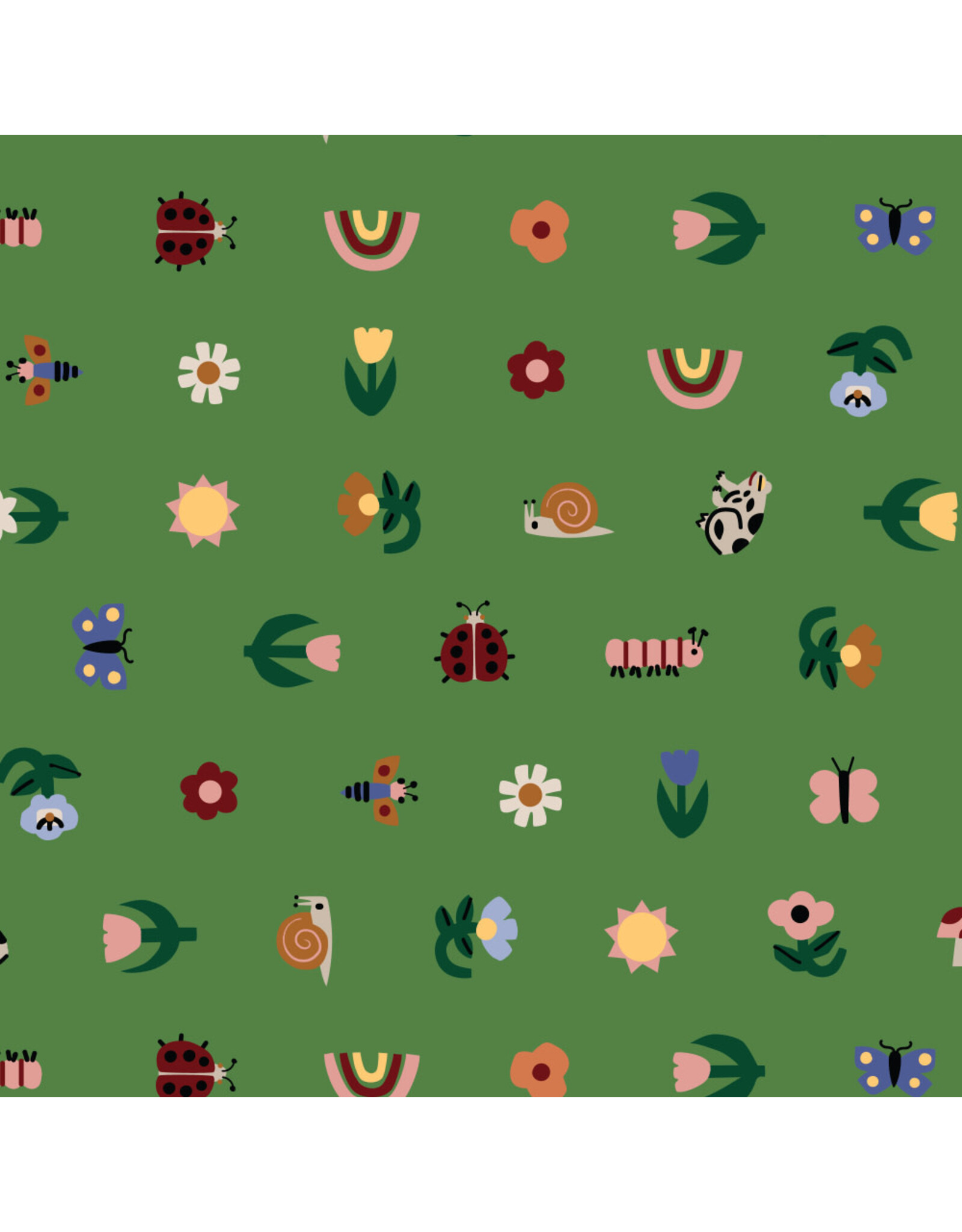 Cloud9 Fabrics Fern Grove, Tulip Creatures in Green, Fabric Half-Yards