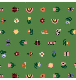 Cloud9 Fabrics Fern Grove, Tulip Creatures in Green, Fabric Half-Yards