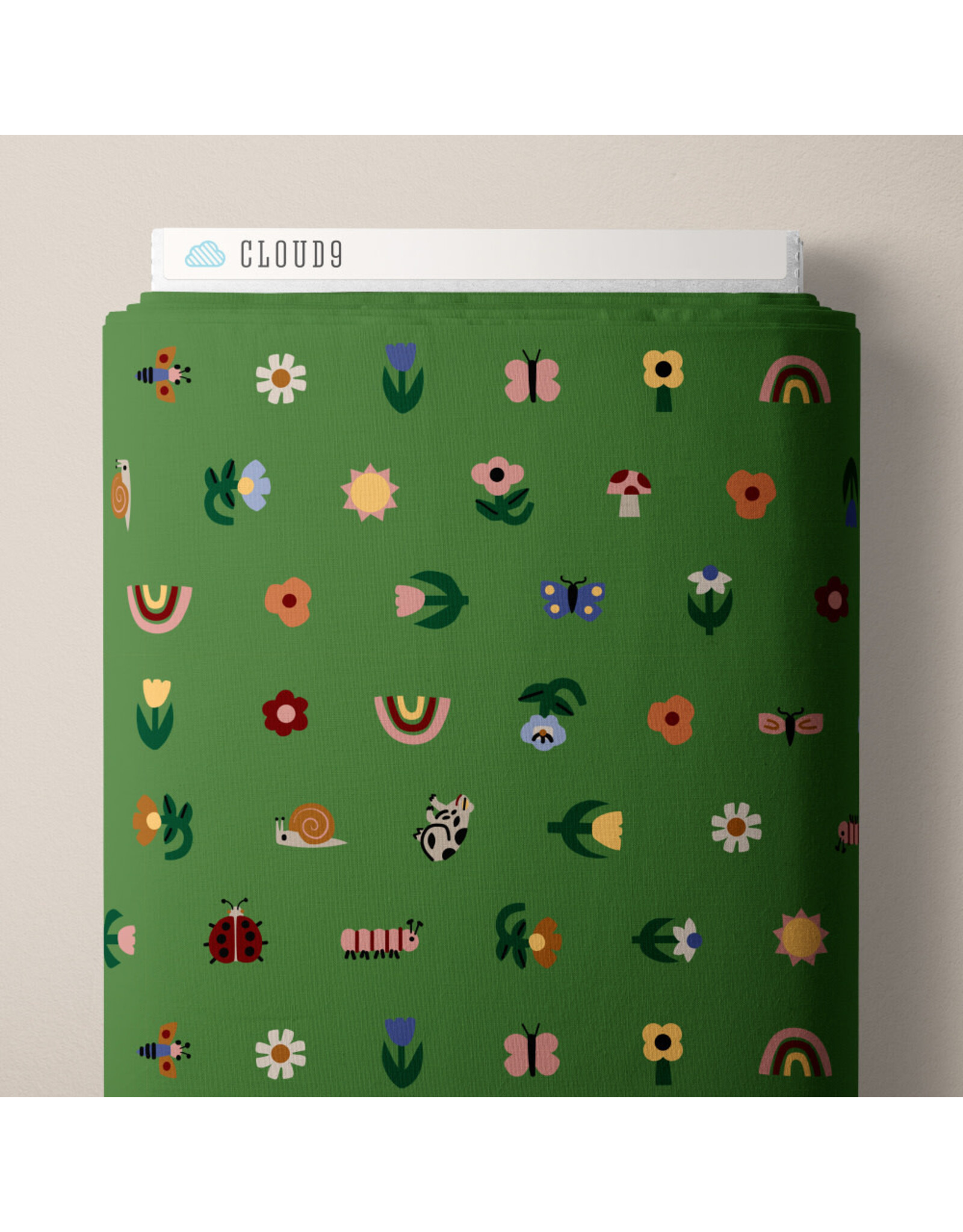 Cloud9 Fabrics Fern Grove, Tulip Creatures in Green, Fabric Half-Yards