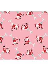 Camelot Fabrics North Pole Social Club, Santa Martini in Pink, Fabric Half-Yards