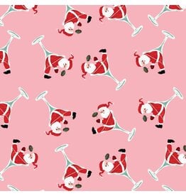 Camelot Fabrics North Pole Social Club, Santa Martini in Pink, Fabric Half-Yards