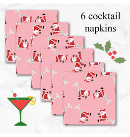 PD North Pole Social Club, Santa Martini in Pink, Set of 6 Cocktail Napkins