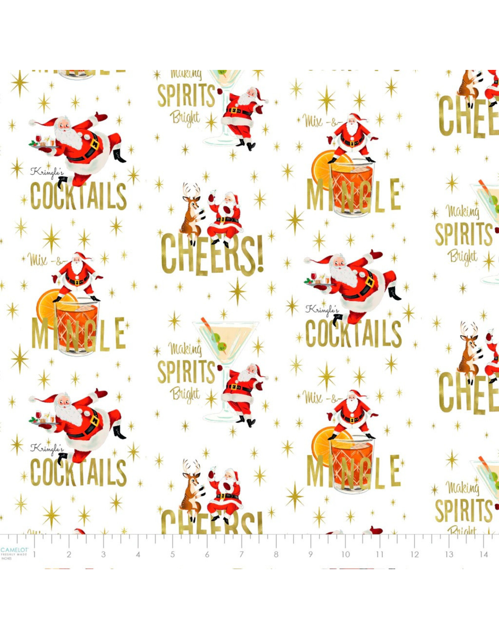 Camelot Fabrics North Pole Social Club, Social Club in White, Fabric Half-Yards