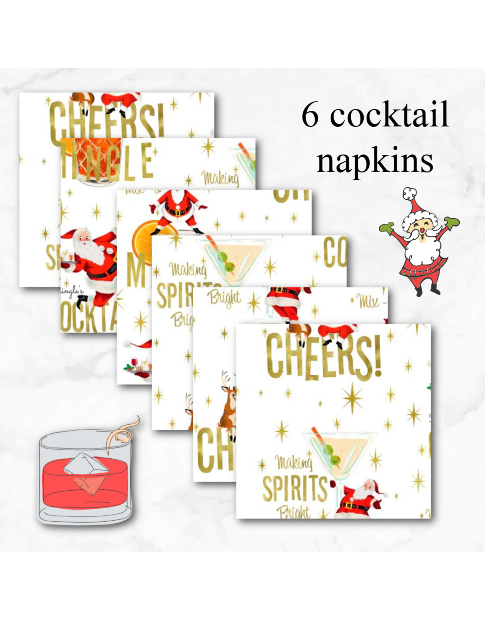 PD North Pole Social Club, Social Club in White, Set of 6 Cocktail Napkins