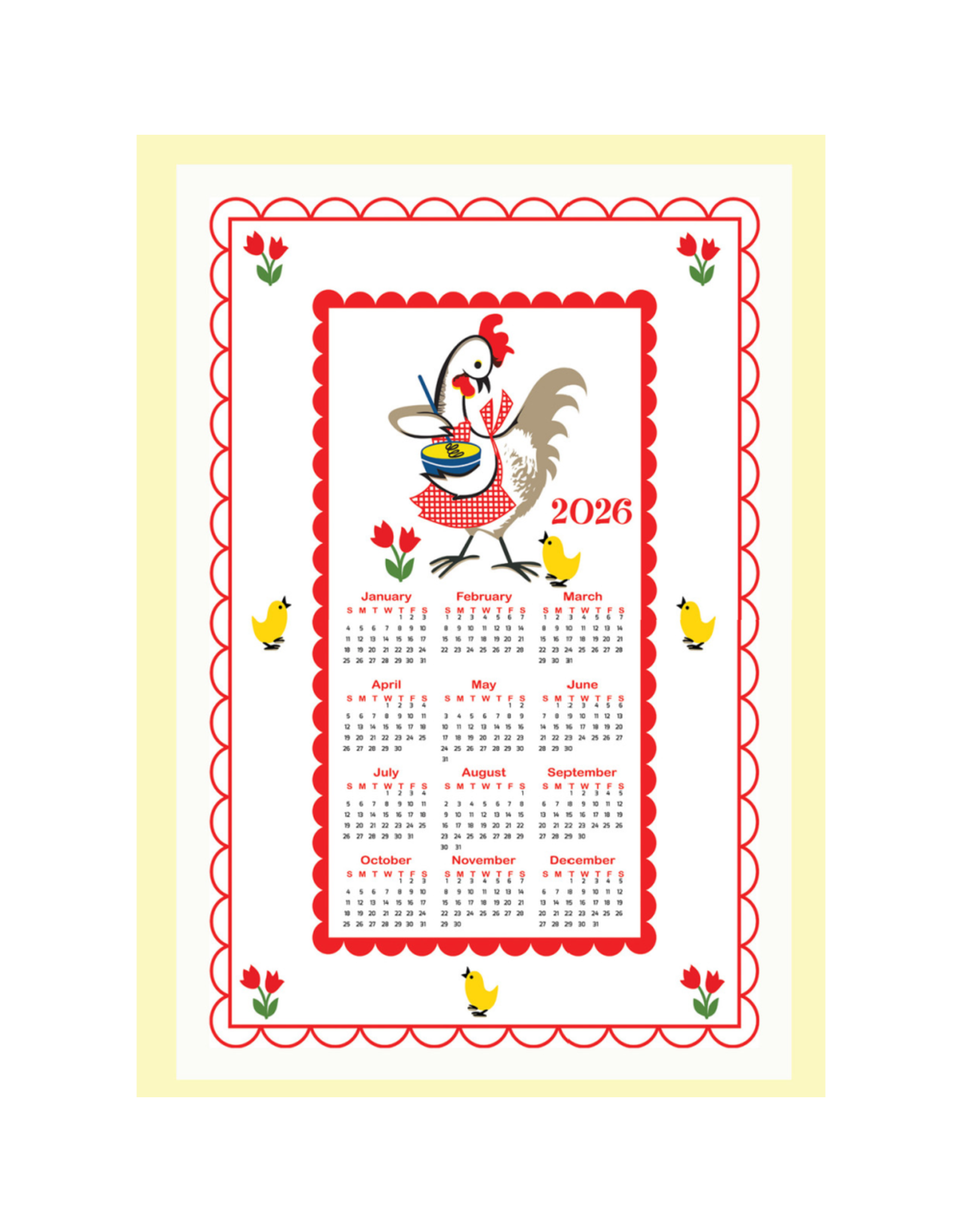 Red & White Kitchen Co. 2025 Kitchen Chicken Flour Sack Towel 17” x 26”