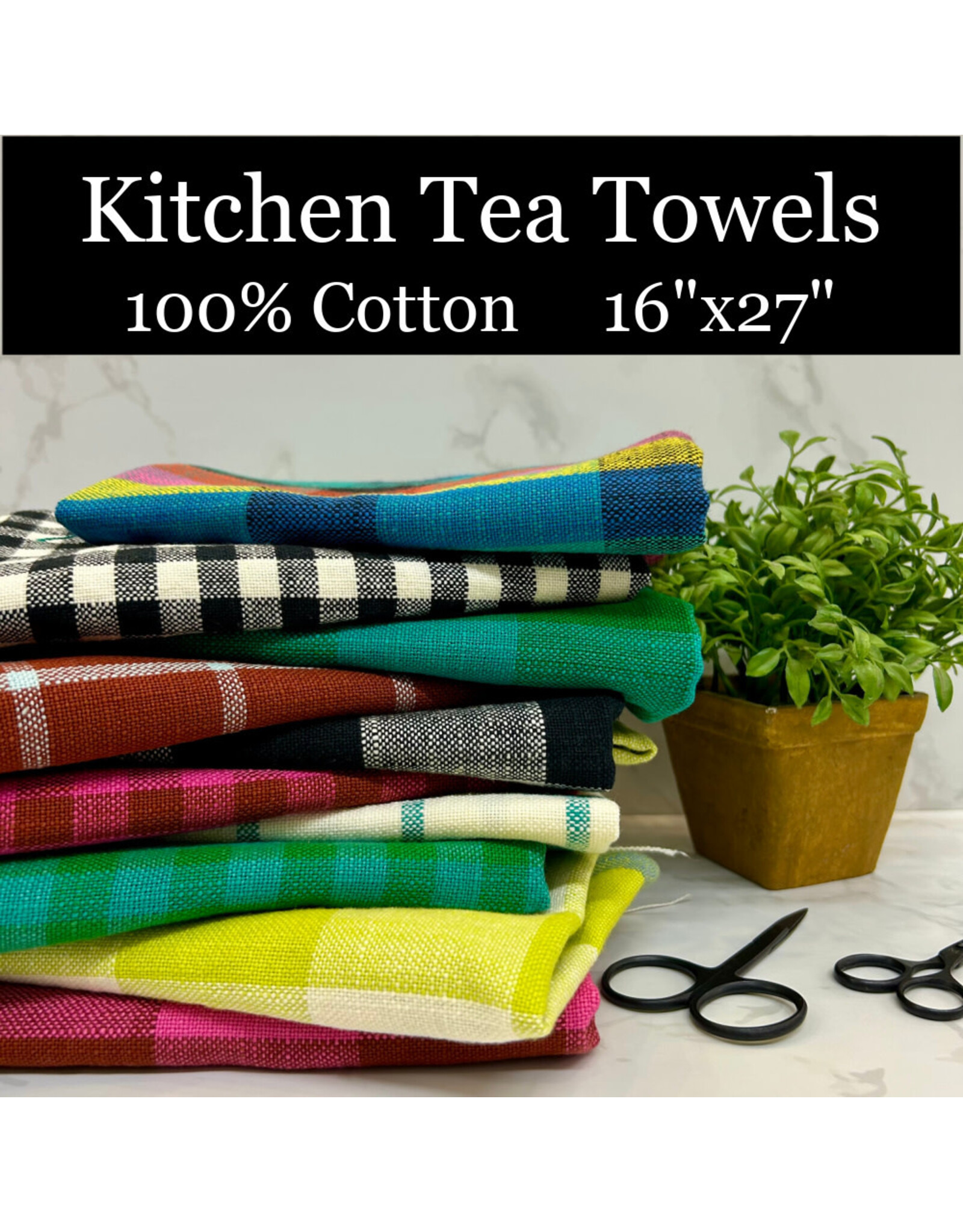 Picking Daisies Kitchen Tea Towel, 100% Cotton,  27” x 16”