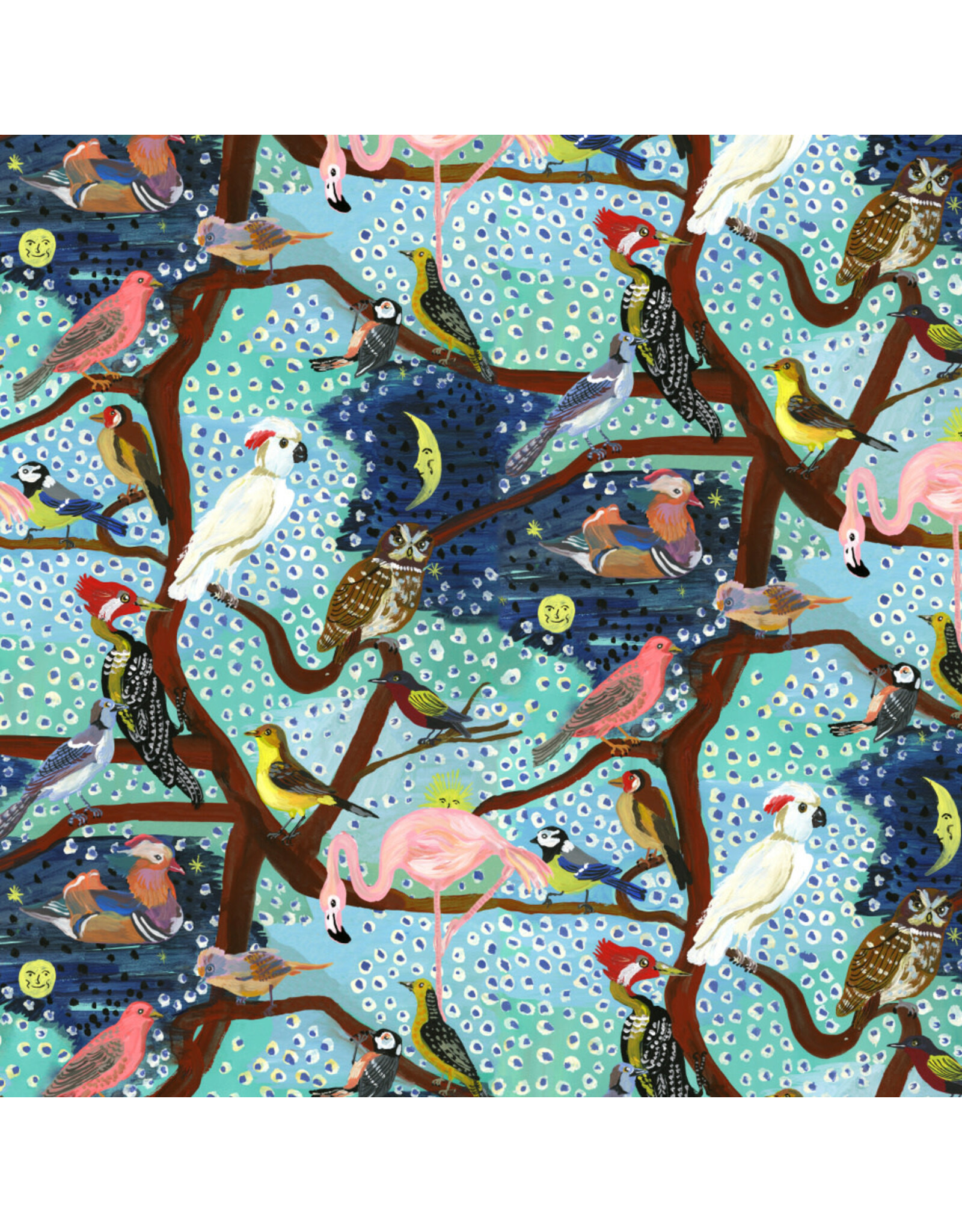 Nathalie Lété Pastoral Symphony, The Birds Tree in Aurore, Fabric Half-Yards