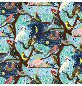 Nathalie Lété Pastoral Symphony, The Birds Tree in Aurore, Fabric Half-Yards