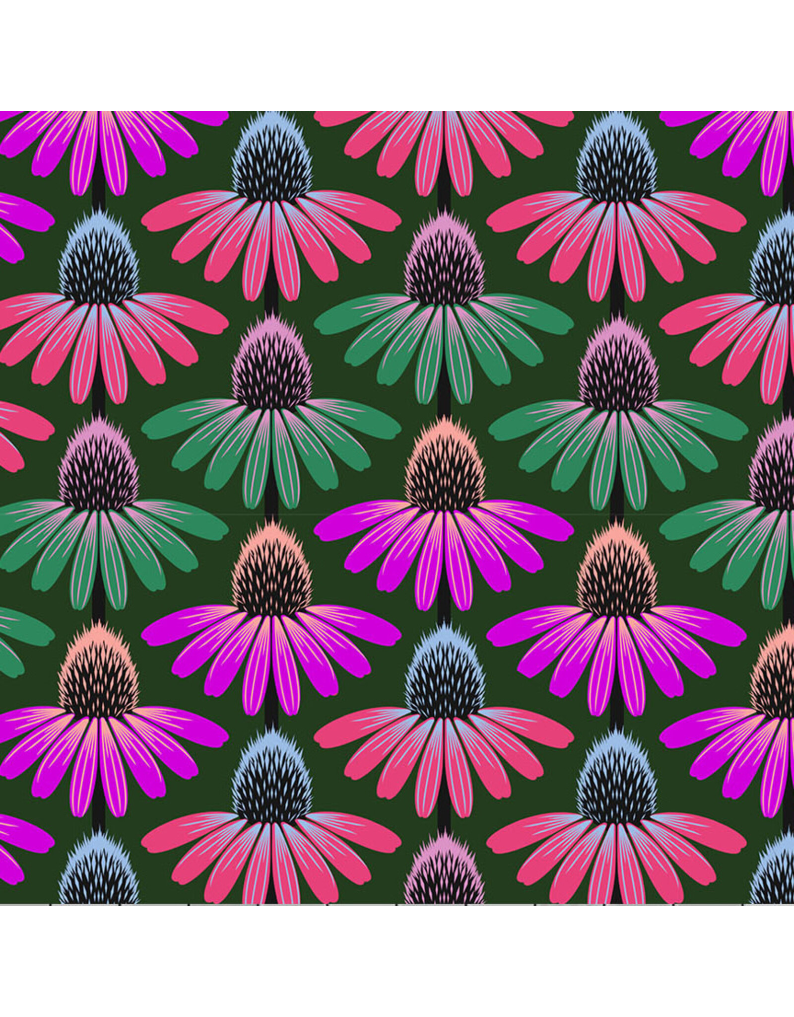 Anna Maria Perennial Borders, Echinacea Rhythm in Forest, Fabric Half-Yards