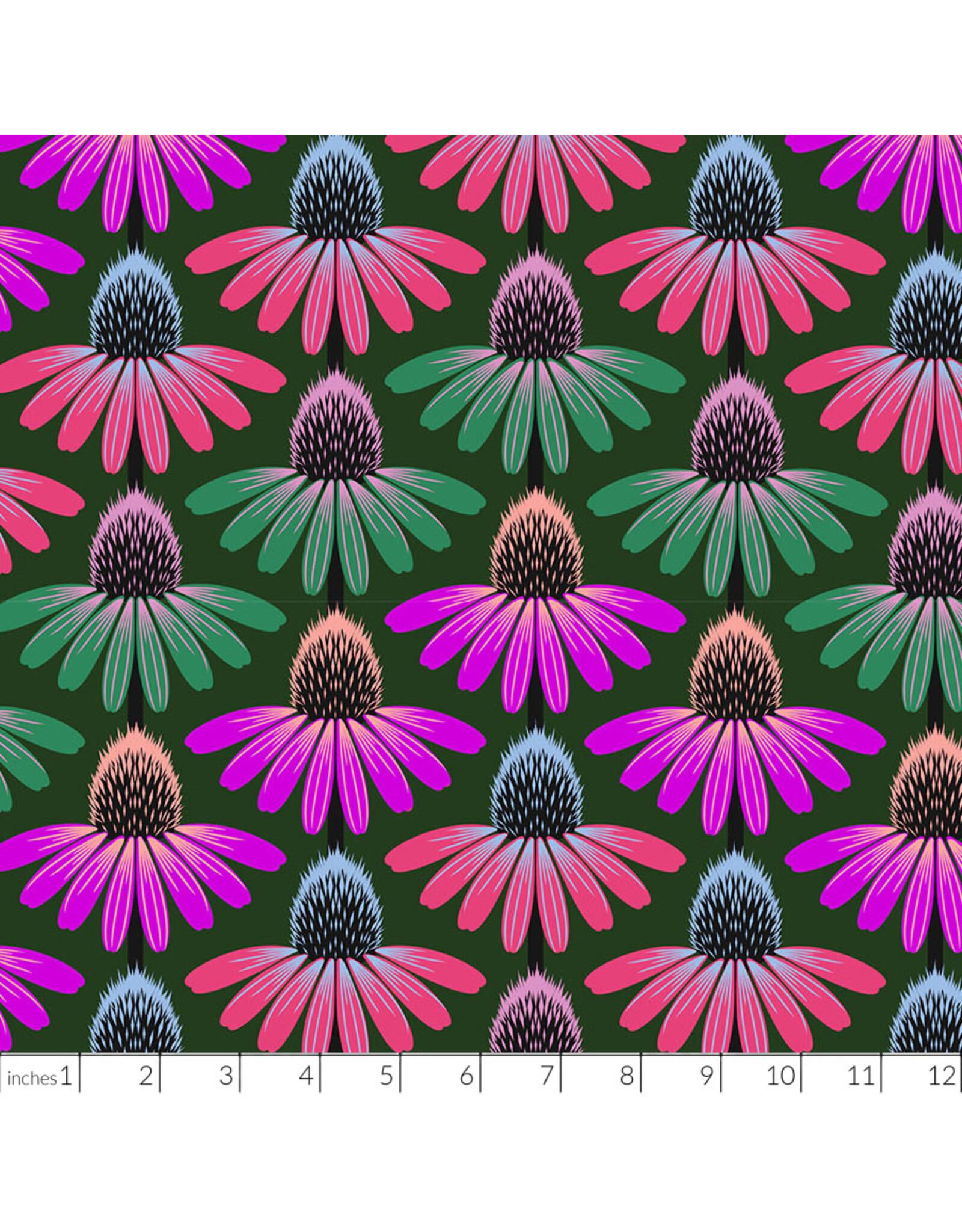 Anna Maria Perennial Borders, Echinacea Rhythm in Forest, Fabric Half-Yards