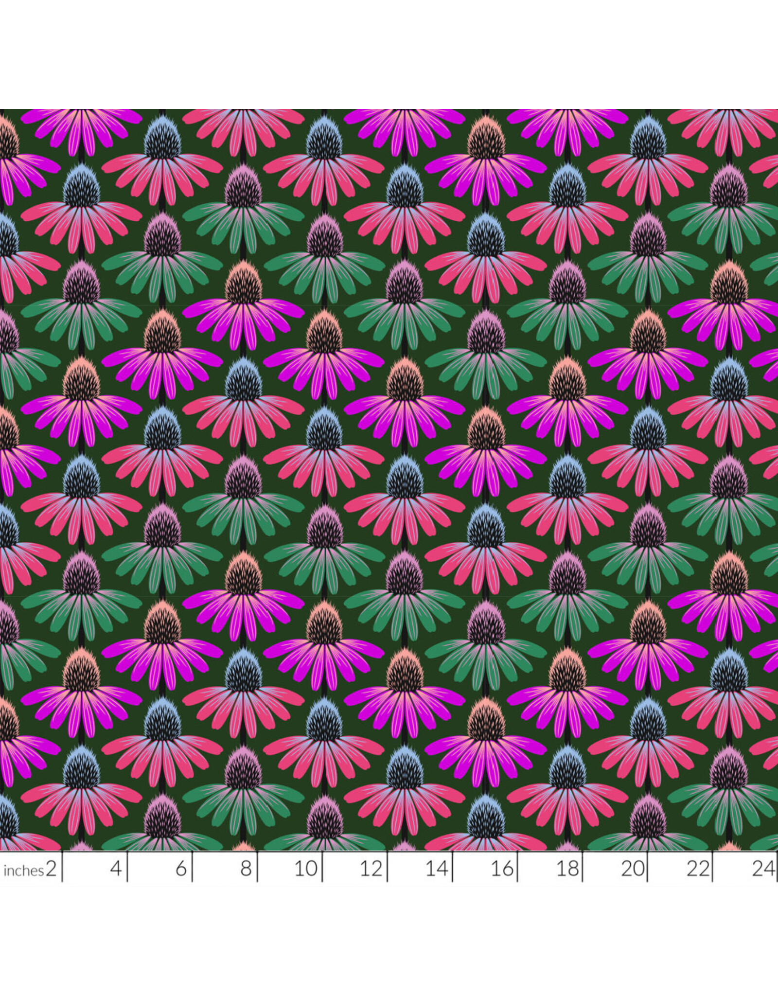 Anna Maria Perennial Borders, Echinacea Rhythm in Forest, Fabric Half-Yards