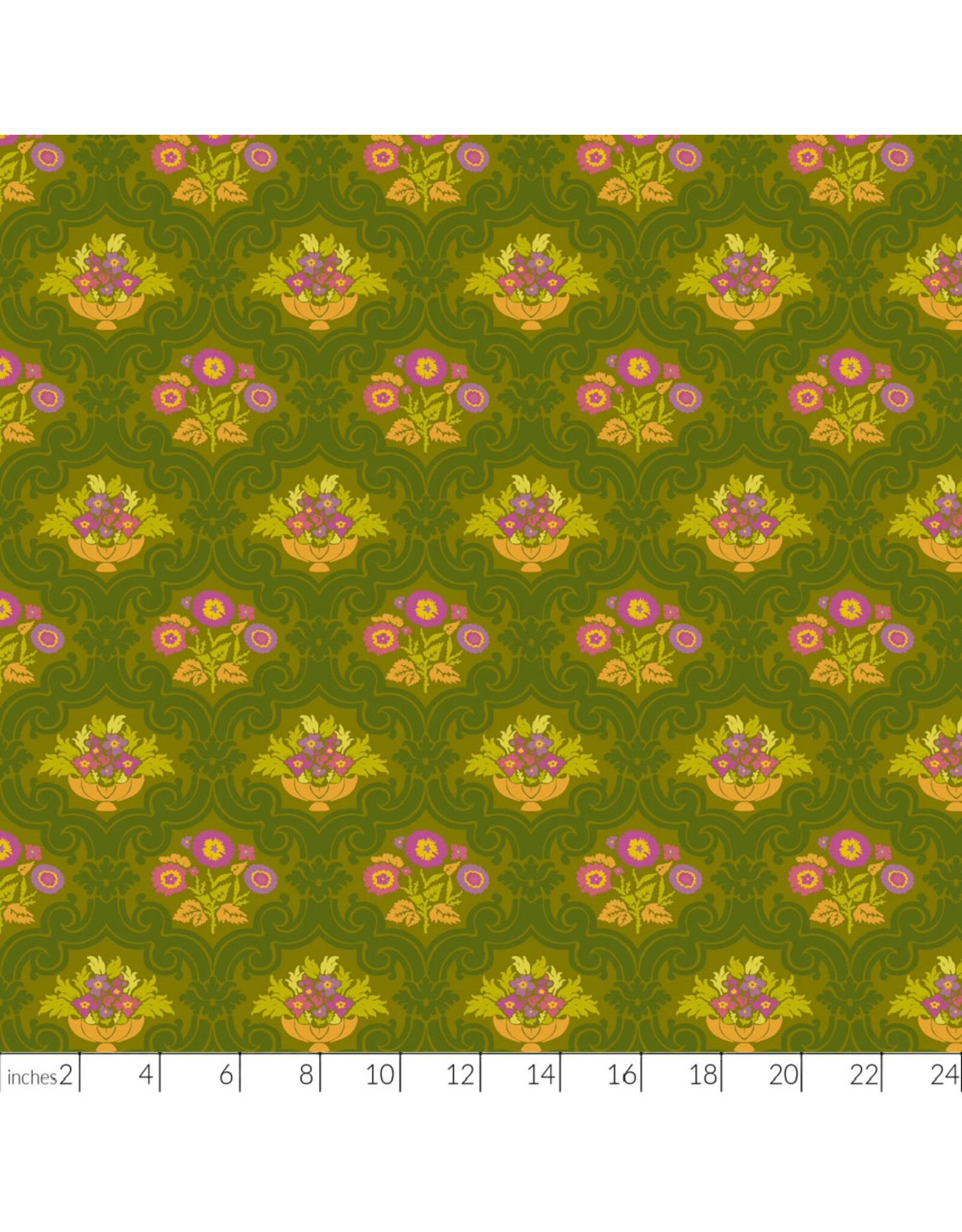 Alison Glass Camp Kitschy Lala, Courtyard in Olive, Fabric Half-Yards