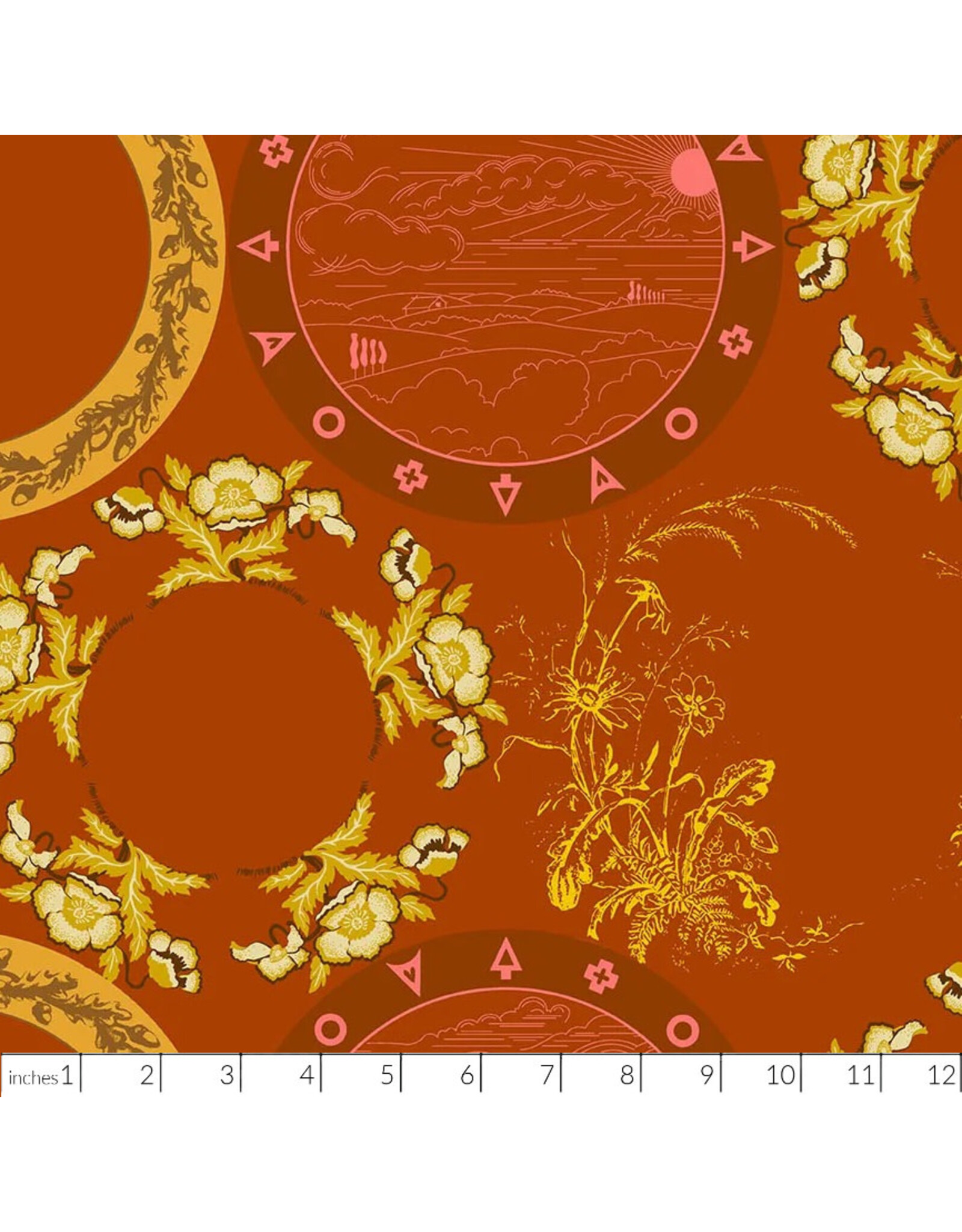 Alison Glass Camp Kitschy Lala, Thankful in Caramel, Fabric Half-Yards