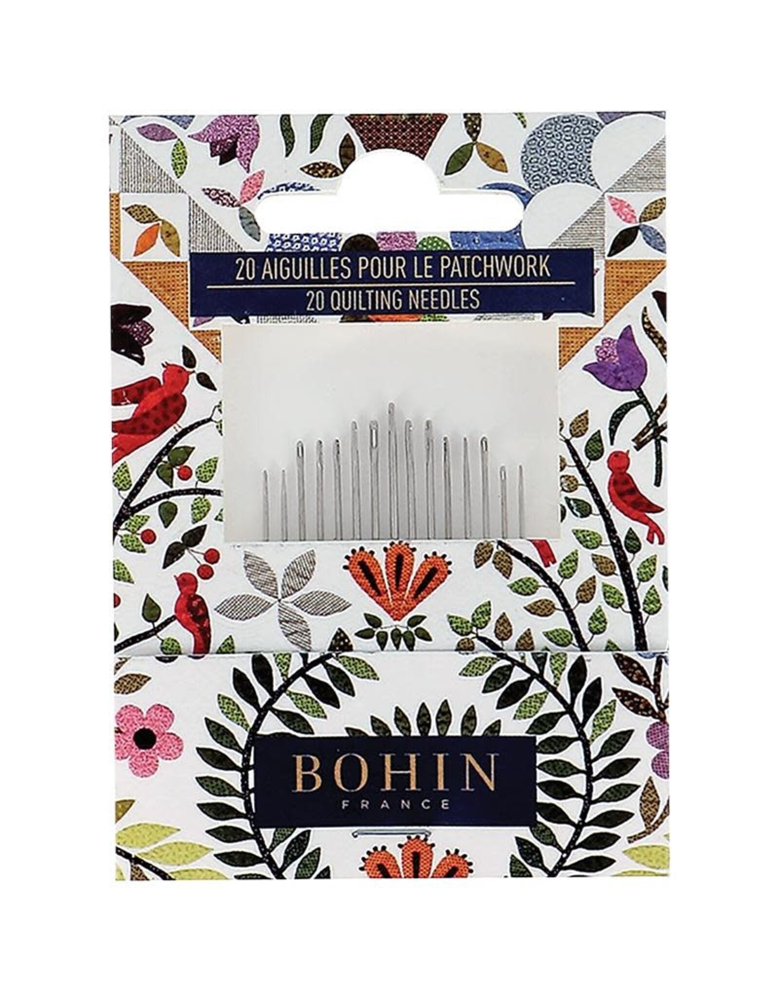 Bohin ON ORDER-Floral Patchwork Needle Book, 20 Assorted Sewing and Long Darner Needles, Bohin