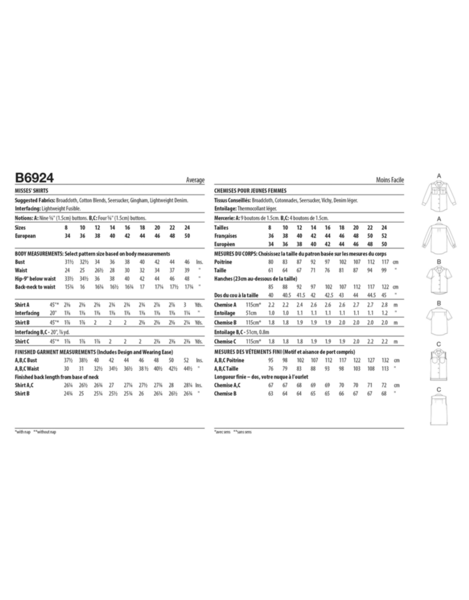 Butterick Butterick Camp Shirt Pattern B6924, Sizes 16-24