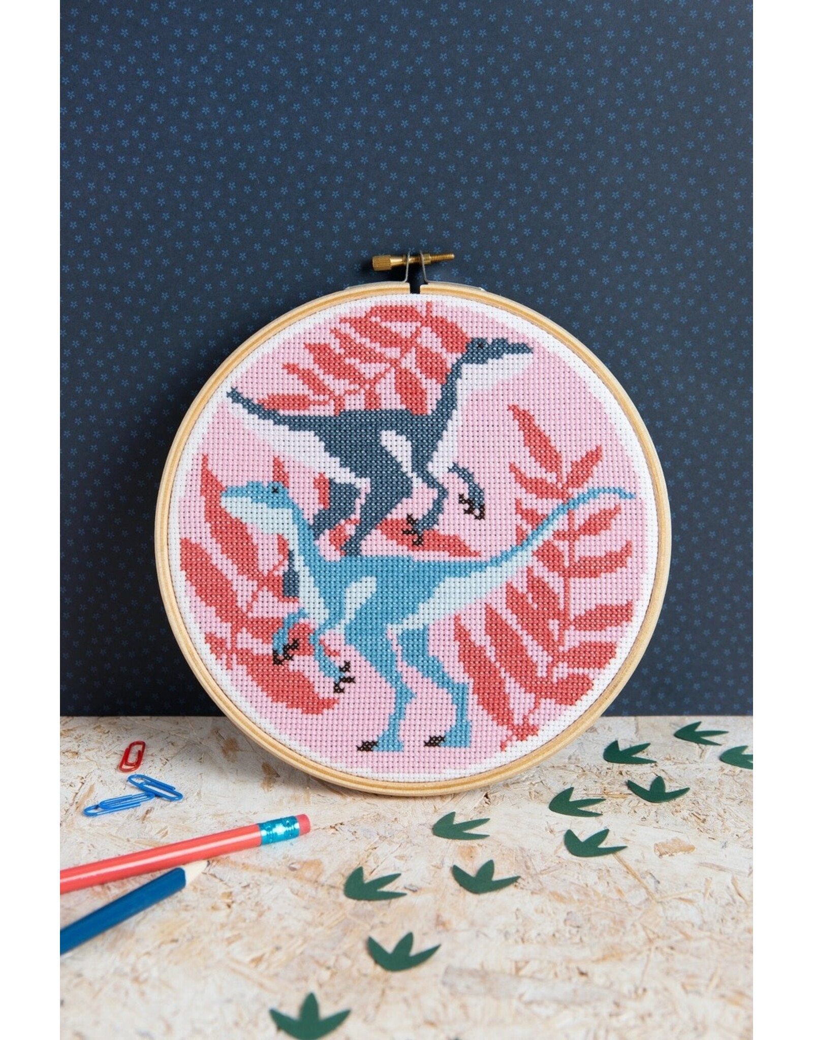 Hawthorne Handmade ON SALE - Velociraptors Cross Stitch Kit - 40% OFF