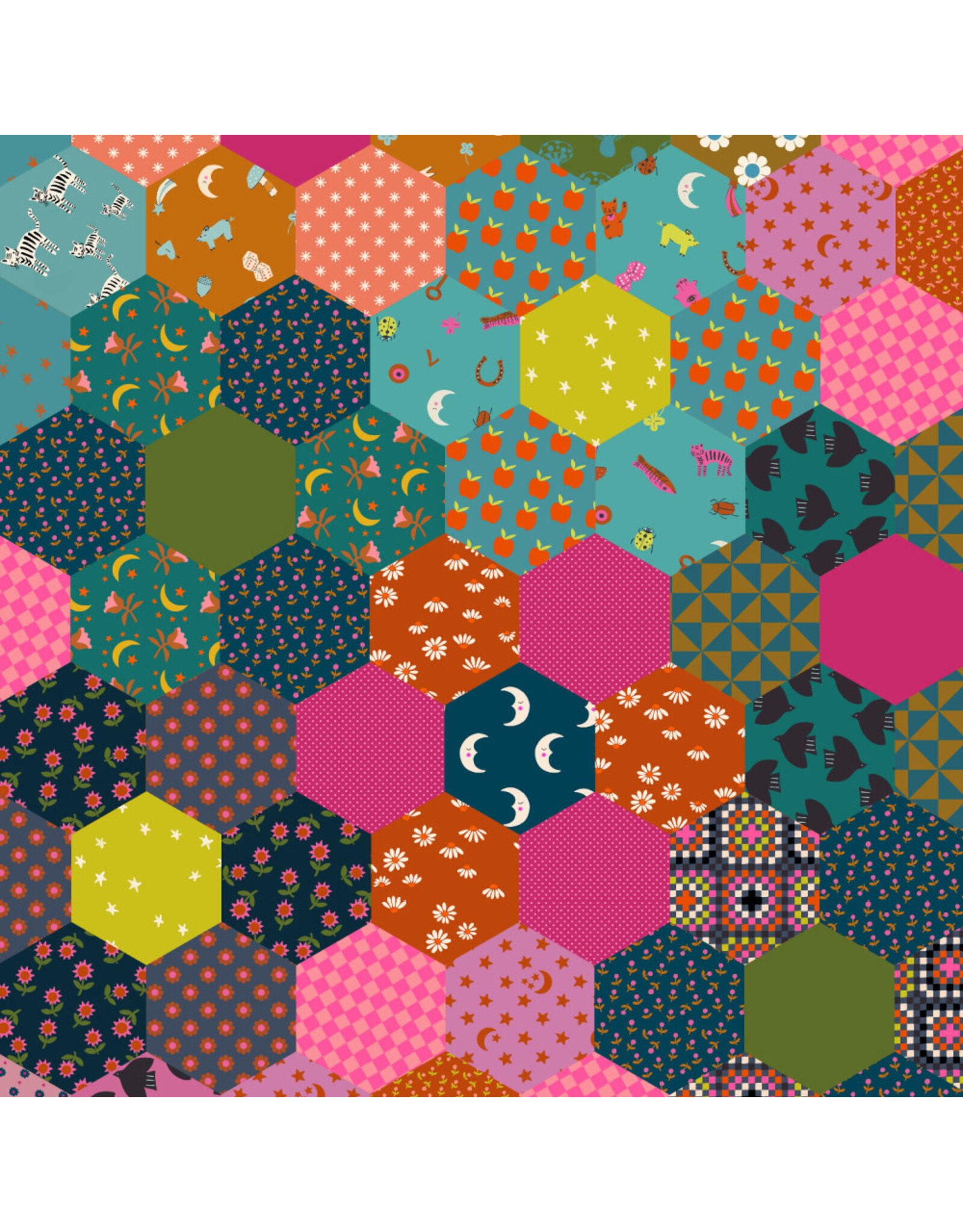 Alexia Abegg 108" Wide Back, Catnap, Hexagon in Mermaid,  Fabric Half-Yards