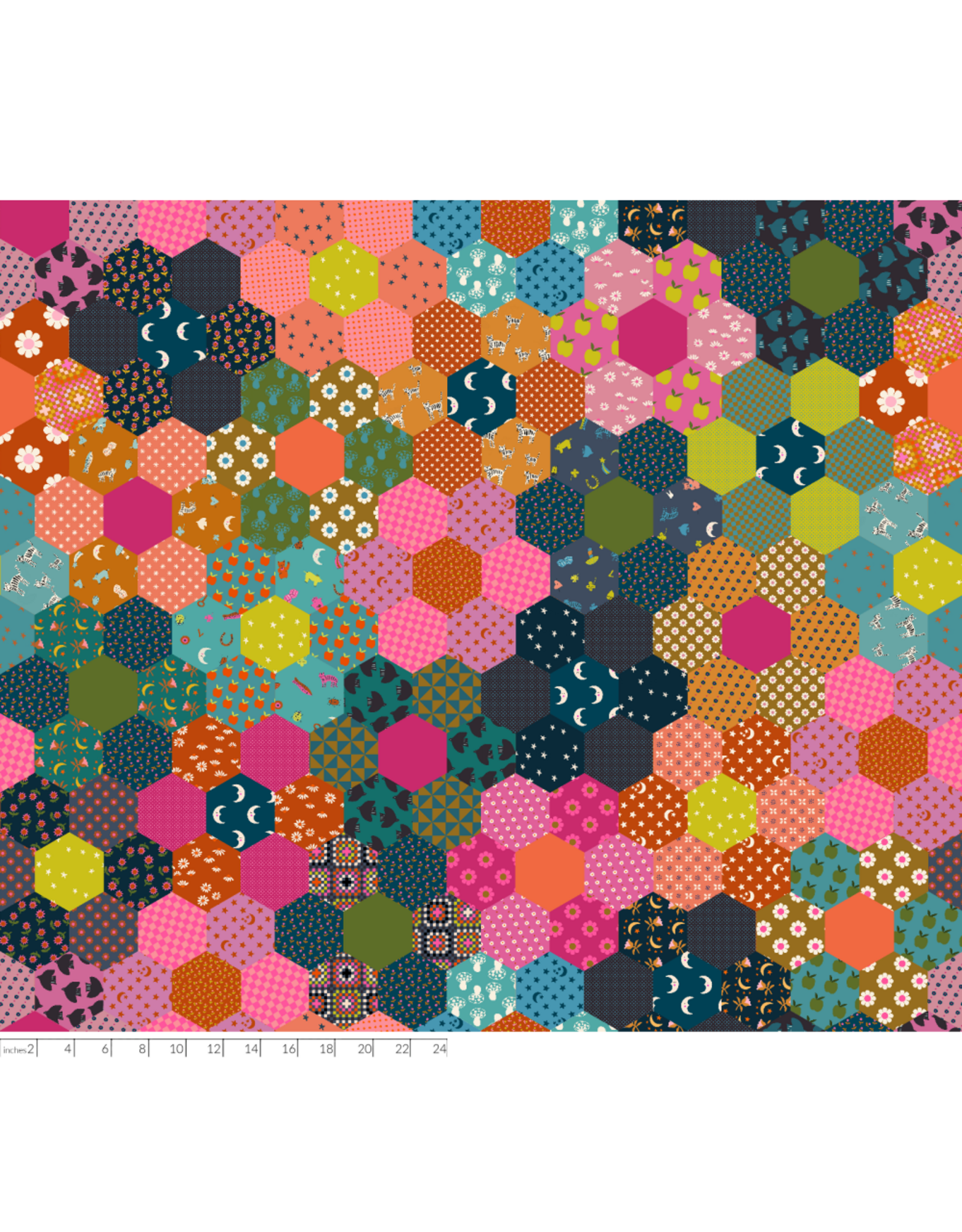 Alexia Abegg 108" Wide Back, Catnap, Hexagon in Mermaid,  Fabric Half-Yards