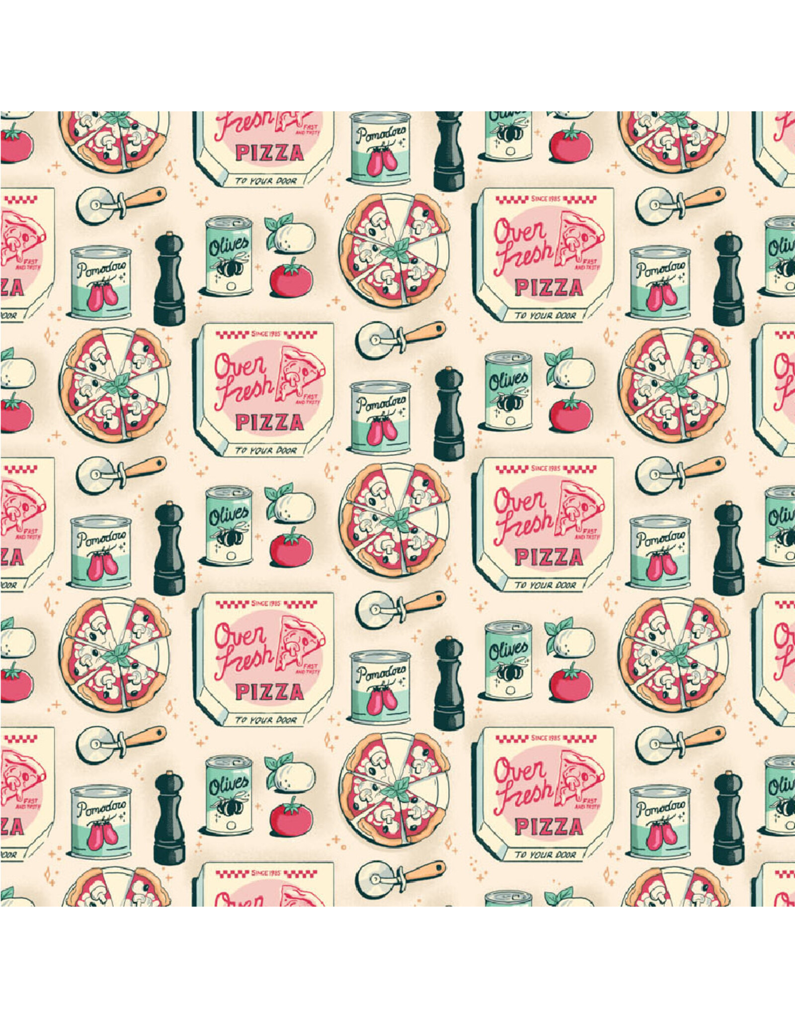 Figo Oven Fresh, Pizza in Cream, Fabric Half-Yards