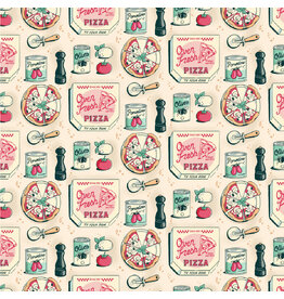 Figo Oven Fresh, Pizza in Cream, Fabric Half-Yards