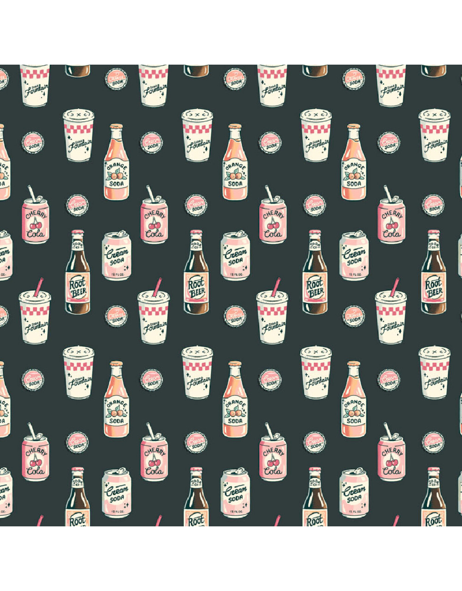 Figo Oven Fresh, Soda in Charcoal, Fabric Half-Yards