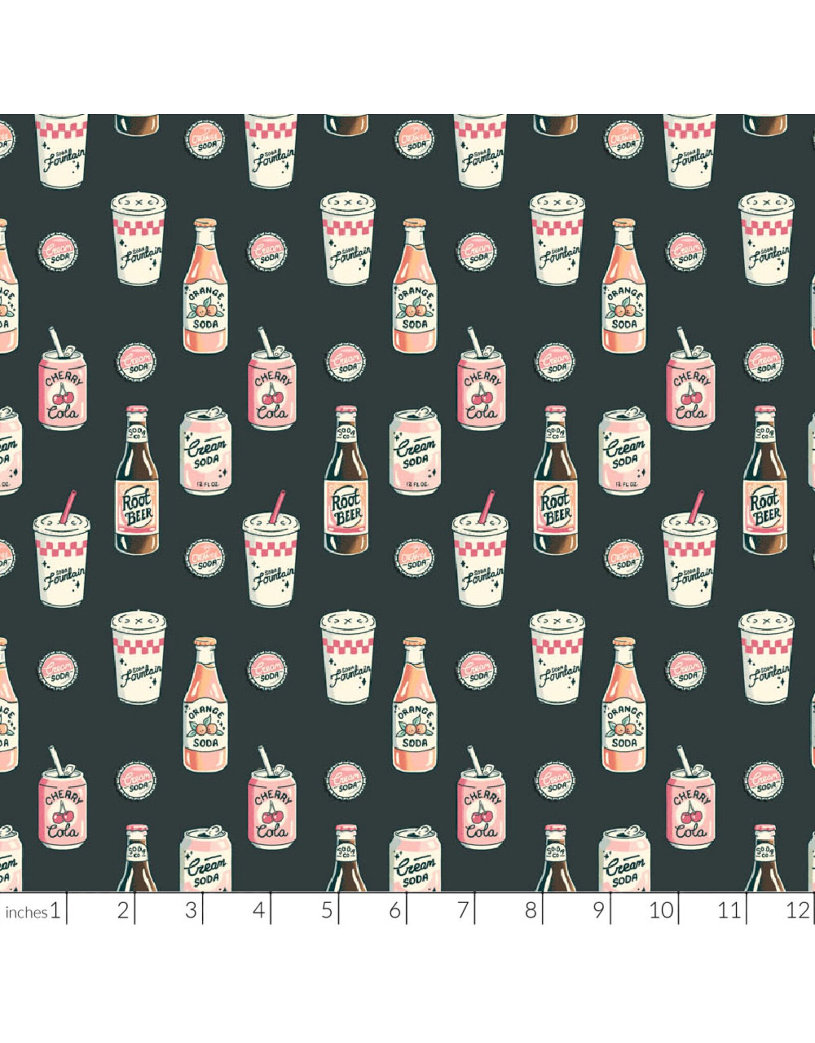 Figo Oven Fresh, Soda in Charcoal, Fabric Half-Yards