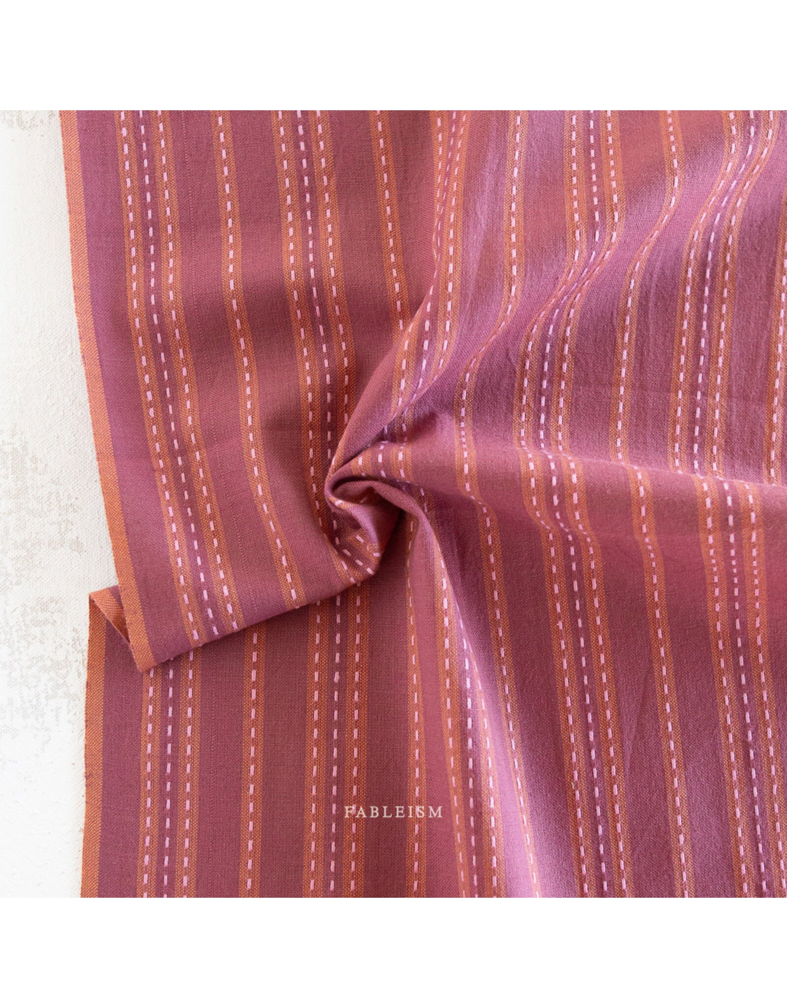 Fableism Lucky Loom Wovens, Stitch Stripe in Blackberry, Fabric Half-Yards