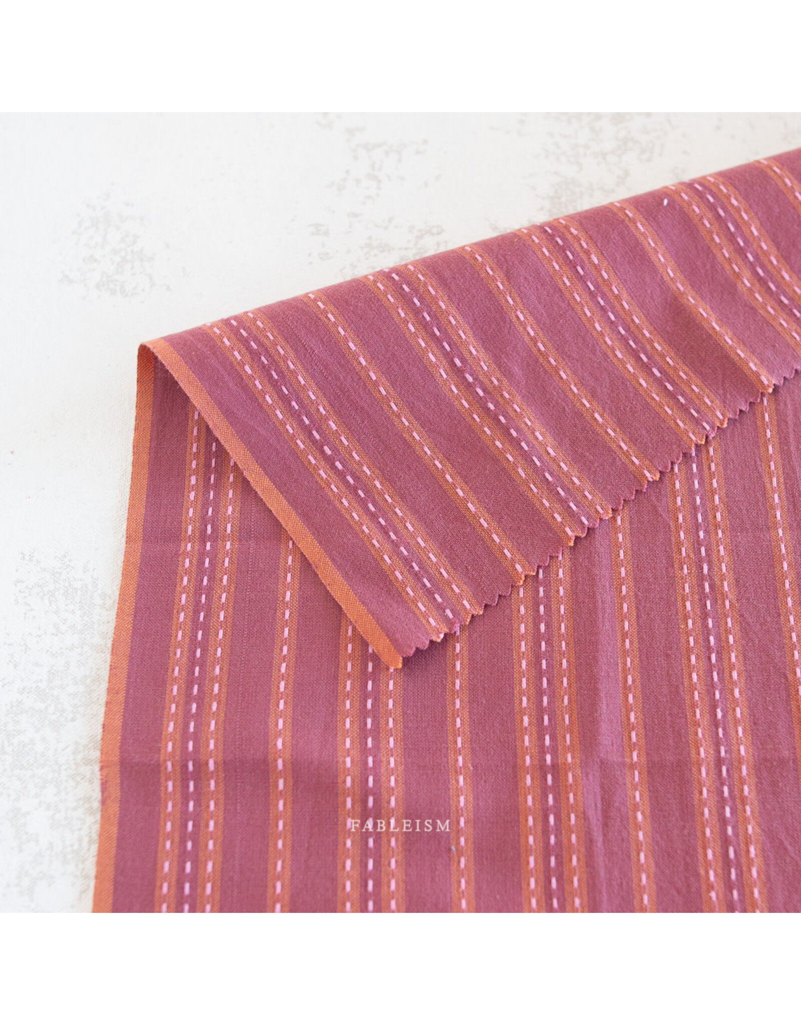 Fableism Lucky Loom Wovens, Stitch Stripe in Blackberry, Fabric Half-Yards