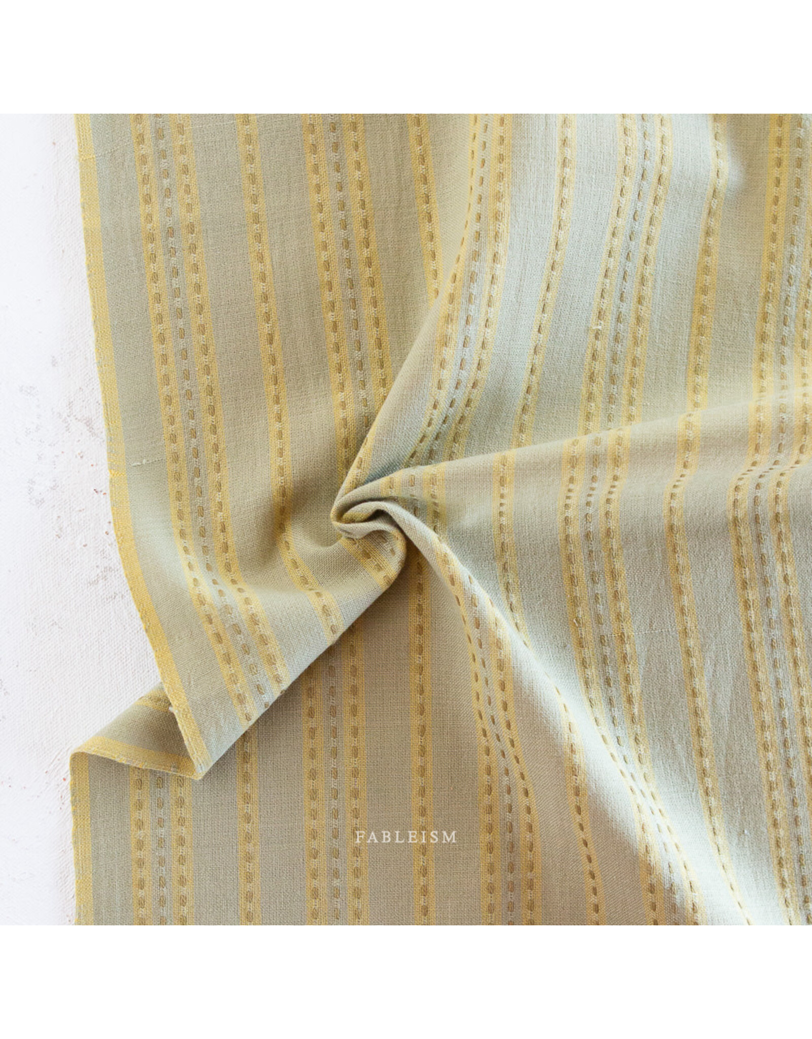 Fableism Lucky Loom Wovens, Stitch Stripe in Sage, Fabric Half-Yards